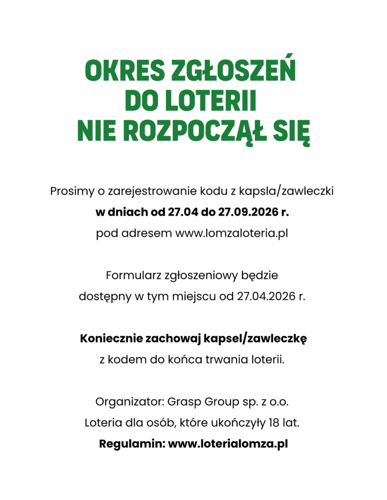 przed rozpoczęciem loterii